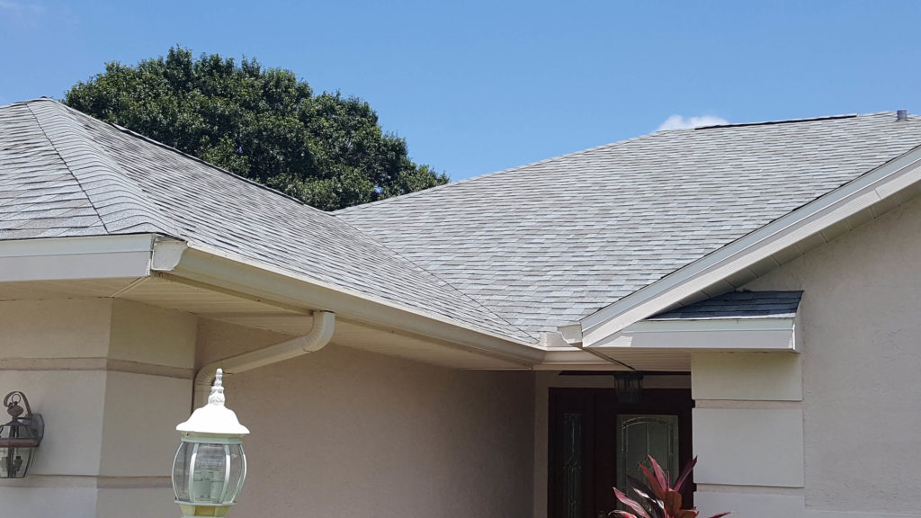 A new light gray roof installed on a home.