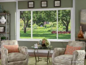 The view out of a comfortable living room.