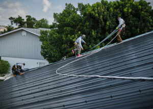 A metal roofing installation.