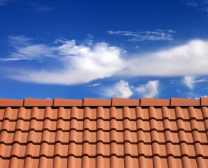 Close-up view of tile roofing.