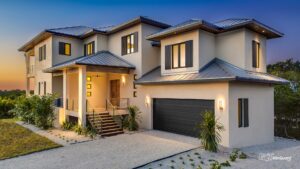 Beautiful two-story home with casement windows.